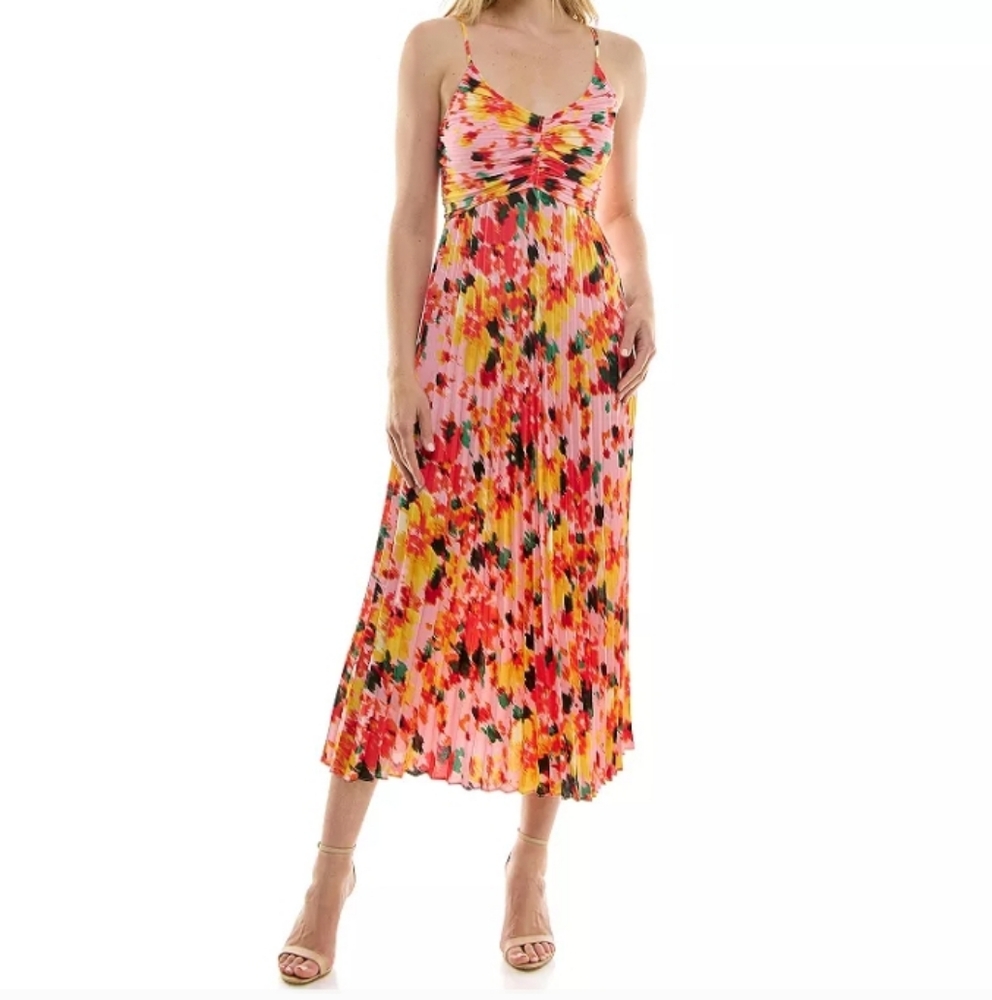 Sleeveless Multicolor Floral Midi Dress